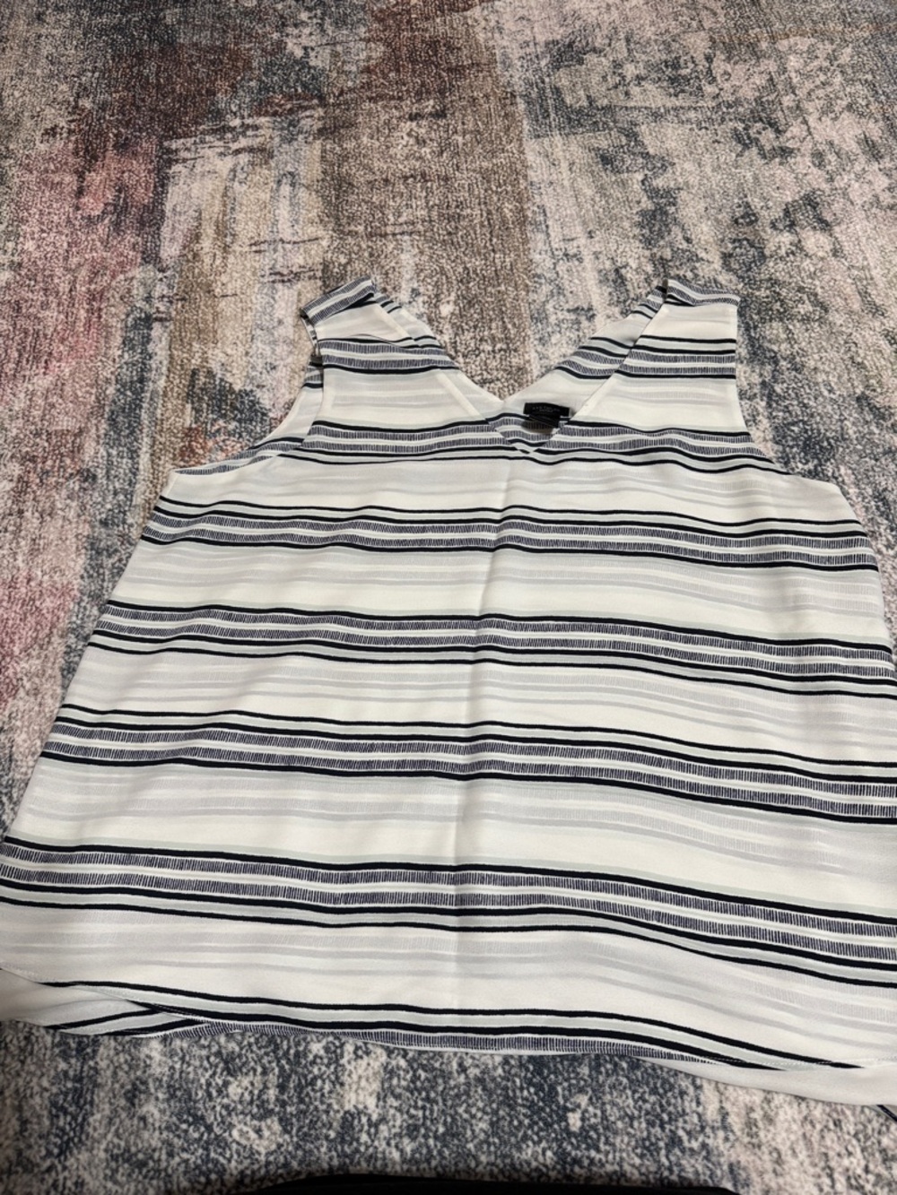 Ann Taylor Striped Sleeveless V-Neck Tank Top - White & Navy